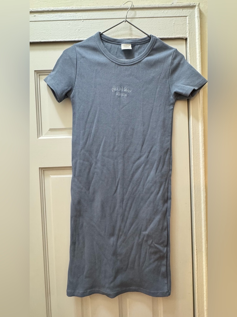Zara kids Short Sleeve Ribbed Midi Dress - Slate Blue